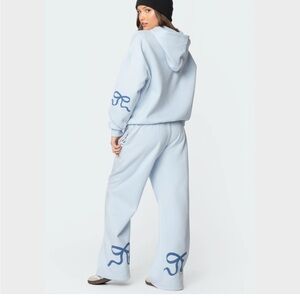 Edikted Light Blue Hoodie and Sweatpants Set with Bow Design